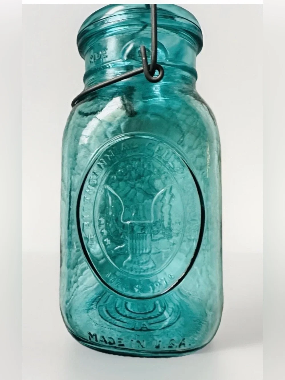 Vintage Ball Ideal Blue Mason Bicentennial Quart Jar 1776-1976 Eagle Wire Ball